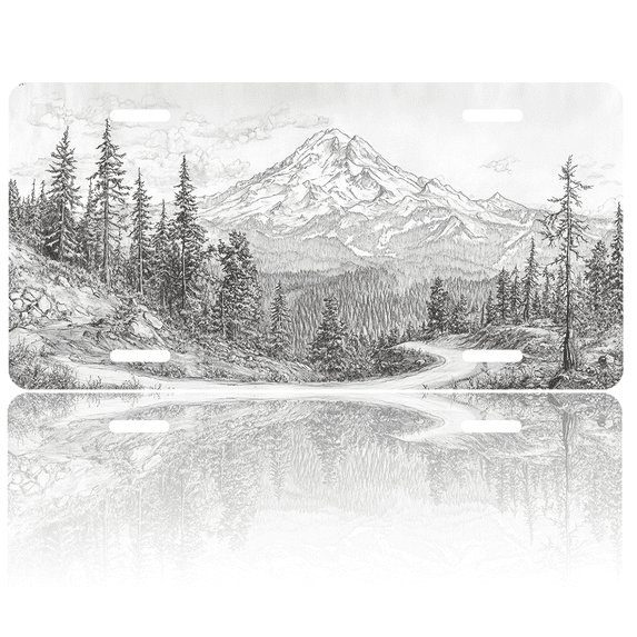 1 Pcs 2D Flat License Plate Covers & Frames, Mountain Forest For Decorative Front, Waterproof For Decoration Aluminum License Plate Covers & Frames Cover For Men Women, 12" X 6"