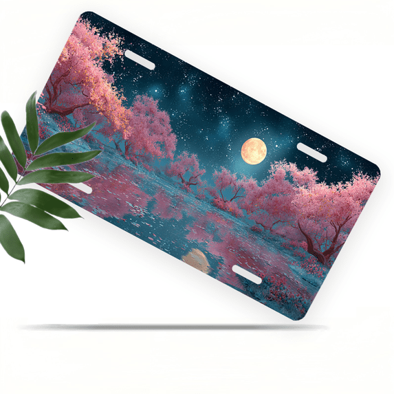 1 Pcs 2D Flat License Plate Covers & Frames, Night Scene For Decorative Front, Waterproof For Decoration Aluminum License Plate Covers & Frames Cover For Men Women, 12" X 6"
