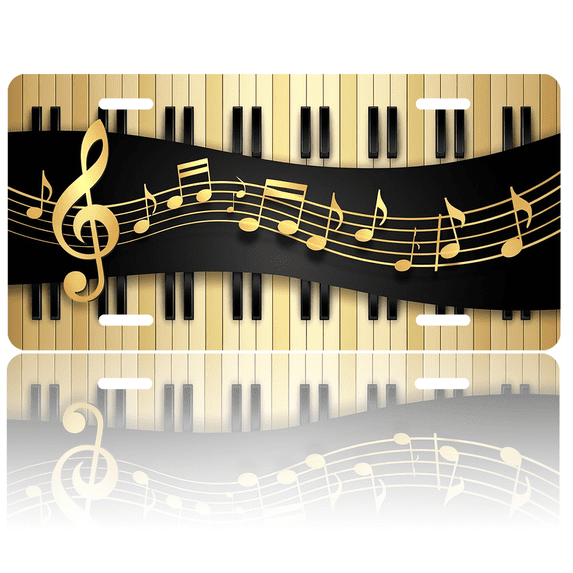 1 Pcs 2D Flat License Plate Covers & Frames, Piano with Musical For Decorative Front, Waterproof For Decoration Aluminum License Plate Covers & Frames Cover For Men Women, 12" X 6"