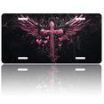 thumbnail image 1 of 1 Pcs 2D Flat License Plate Covers & Frames, Pink Cross with Wings For Decorative Front, Waterproof For Decoration Aluminum License Plate Covers & Frames Cover For Men Women, 12" X 6", 1 of 7