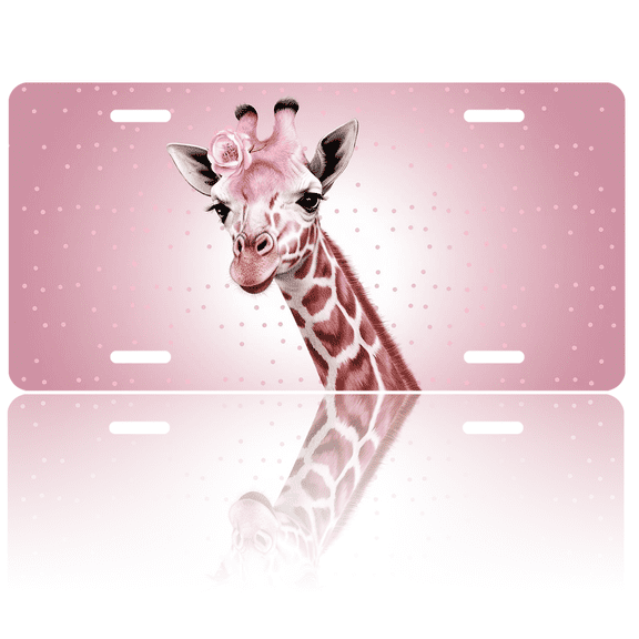 1 Pcs 2D Flat License Plate Covers & Frames, Pink Giraffe For Decorative Front, Waterproof For Decoration Aluminum License Plate Covers & Frames Cover For Men Women, 12" X 6"