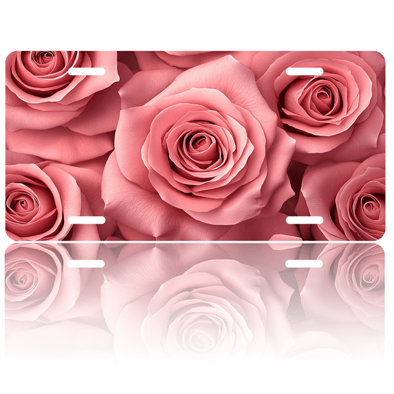 1 Pcs 2D Flat License Plate Covers & Frames, Pink Roses For Decorative Front, Waterproof For Decoration Aluminum License Plate Covers & Frames Cover For Men Women, 12" X 6"