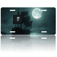 thumbnail image 1 of 1 Pcs 2D Flat License Plate Covers & Frames, Pirate Ship under the Full For Decorative Front, Waterproof For Decoration Aluminum License Plate Covers & Frames Cover For Men Women, 12" X 6", 1 of 7