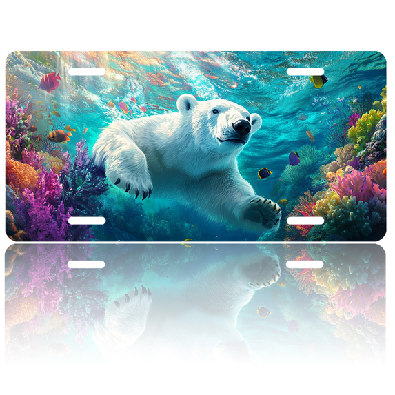 1 Pcs 2D Flat License Plate Covers & Frames, Polar Bear For Decorative Front, Waterproof For Decoration Aluminum License Plate Covers & Frames Cover For Men Women, 12" X 6"