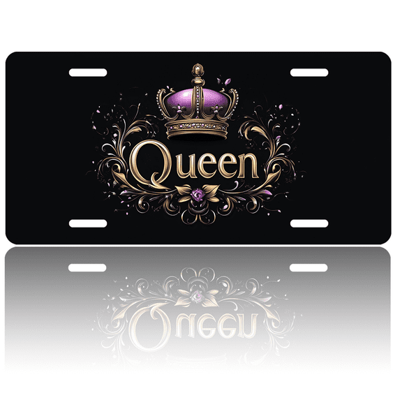 1 Pcs 2D Flat License Plate Covers & Frames, Queen For Decorative Front, Waterproof For Decoration Aluminum License Plate Covers & Frames Cover For Men Women, 12" X 6"