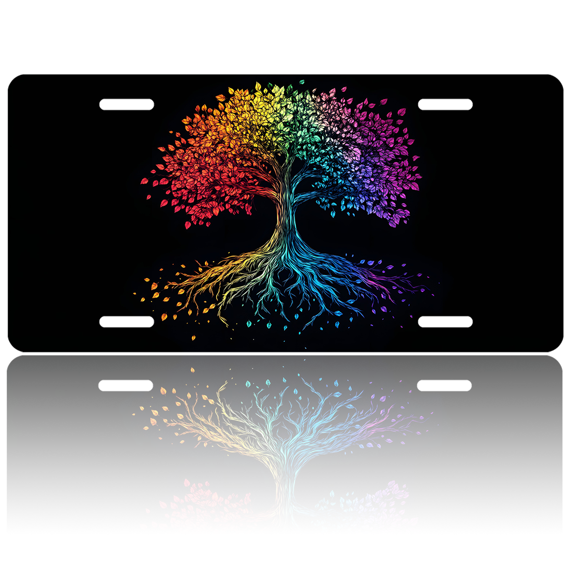 1 Pcs 2D Flat License Plate Covers & Frames, Rainbow Tree For Decorative Front, Waterproof For Decoration Aluminum License Plate Covers & Frames Cover For Men Women, 12" X 6"