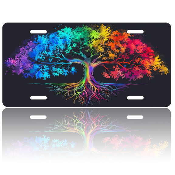 1 Pcs 2D Flat License Plate Covers & Frames, Rainbow Tree For Decorative Front, Waterproof For Decoration Aluminum License Plate Covers & Frames Cover For Men Women, 12" X 6"