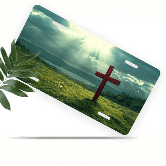 1 Pcs 2D Flat License Plate Covers & Frames, Red Cross For Decorative Front, Waterproof For Decoration Aluminum License Plate Covers & Frames Cover For Men Women, 12" X 6"