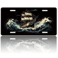 thumbnail image 1 of 1 Pcs 2D Flat License Plate Covers & Frames, Sailing Ship in Waves For Decorative Front, Waterproof For Decoration Aluminum License Plate Covers & Frames Cover For Men Women, 12" X 6", 1 of 7