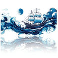 thumbnail image 1 of 1 Pcs 2D Flat License Plate Covers & Frames, Sailing Ship in Waves For Decorative Front, Waterproof For Decoration Aluminum License Plate Covers & Frames Cover For Men Women, 12" X 6", 1 of 7