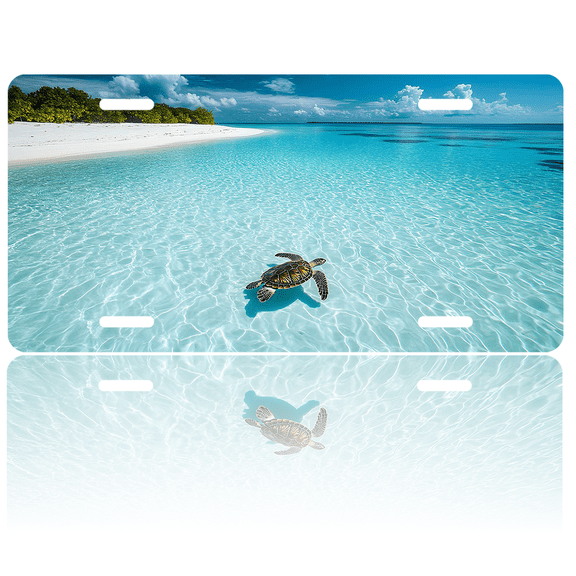 1 Pcs 2D Flat License Plate Covers & Frames, Sea Turtle in Clear For Decorative Front, Waterproof For Decoration Aluminum License Plate Covers & Frames Cover For Men Women, 12" X 6"