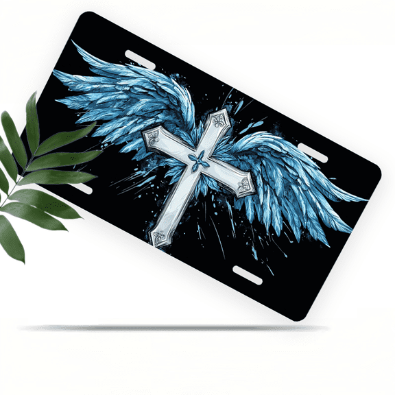 1 Pcs 2D Flat License Plate Covers & Frames, Silver Cross with For Decorative Front, Waterproof For Decoration Aluminum License Plate Covers & Frames Cover For Men Women, 12" X 6"