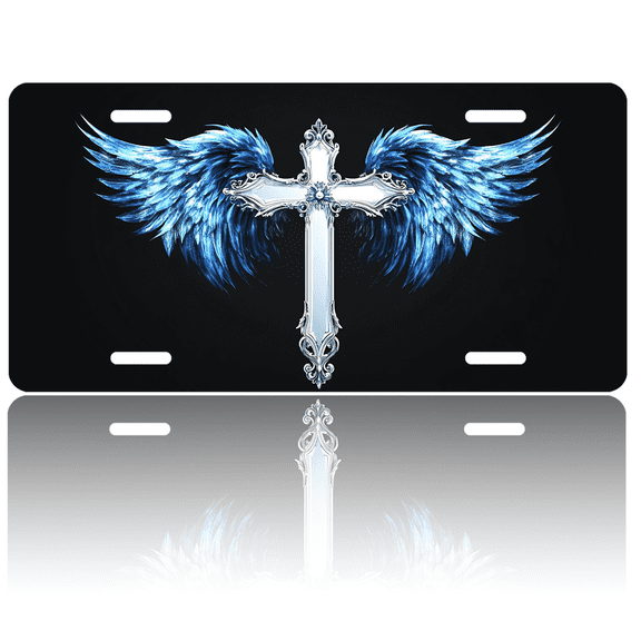 1 Pcs 2D Flat License Plate Covers & Frames, Silver Cross For Decorative Front, Waterproof For Decoration Aluminum License Plate Covers & Frames Cover For Men Women, 12" X 6"