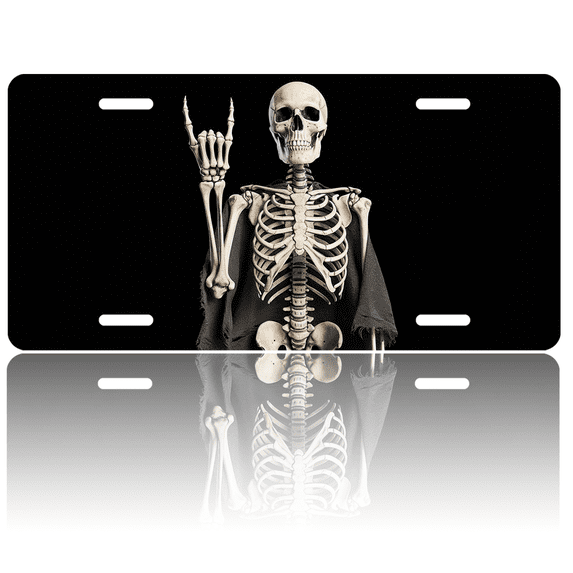 1 Pcs 2D Flat License Plate Covers & Frames, Skeleton Making For Decorative Front, Waterproof For Decoration Aluminum License Plate Covers & Frames Cover For Men Women, 12" X 6"