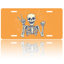 1 Pcs 2D Flat License Plate Covers & Frames, Skeleton Peace Sign For Decorative Front, Waterproof For Decoration Aluminum License Plate Covers & Frames Cover For Men Women, 12" X 6"