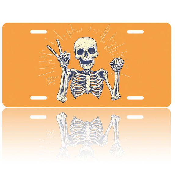1 Pcs 2D Flat License Plate Covers & Frames, Skeleton Peace Sign For Decorative Front, Waterproof For Decoration Aluminum License Plate Covers & Frames Cover For Men Women, 12" X 6"
