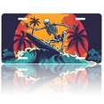 thumbnail image 1 of 1 Pcs 2D Flat License Plate Covers & Frames, Skeleton Surfing at Sunset For Decorative Front, Waterproof For Decoration Aluminum License Plate Covers & Frames Cover For Men Women, 12" X 6", 1 of 7