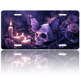 thumbnail image 1 of 1 Pcs 2D Flat License Plate Covers & Frames, Skull with Butterflies For Decorative Front, Waterproof For Decoration Aluminum License Plate Covers & Frames Cover For Men Women, 12" X 6", 1 of 7