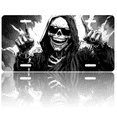 thumbnail image 1 of 1 Pcs 2D Flat License Plate Covers & Frames, Skull in Hood and Sunglasses For Decorative Front, Waterproof For Decoration Aluminum License Plate Covers & Frames Cover For Men Women, 12" X 6", 1 of 7