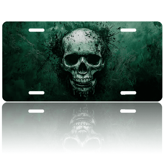 1 Pcs 2D Flat License Plate Covers & Frames, Skull License Plate For Decorative Front, Waterproof For Decoration Aluminum License Plate Covers & Frames Cover For Men Women, 12" X 6"