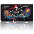 thumbnail image 1 of 1 Pcs 2D Flat License Plate Covers & Frames, Skull Skateboarding For Decorative Front, Waterproof For Decoration Aluminum License Plate Covers & Frames Cover For Men Women, 12" X 6", 1 of 7