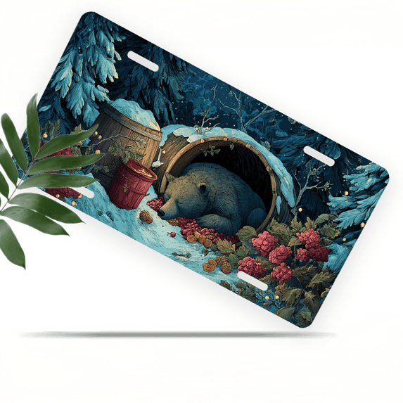 1 Pcs 2D Flat License Plate Covers & Frames, Sleeping Bear For Decorative Front, Waterproof For Decoration Aluminum License Plate Covers & Frames Cover For Men Women, 12" X 6"