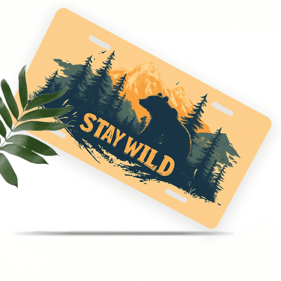 1 Pcs 2D Flat License Plate Covers & Frames, Stay Wild For Decorative Front, Waterproof For Decoration Aluminum License Plate Covers & Frames Cover For Men Women, 12" X 6"