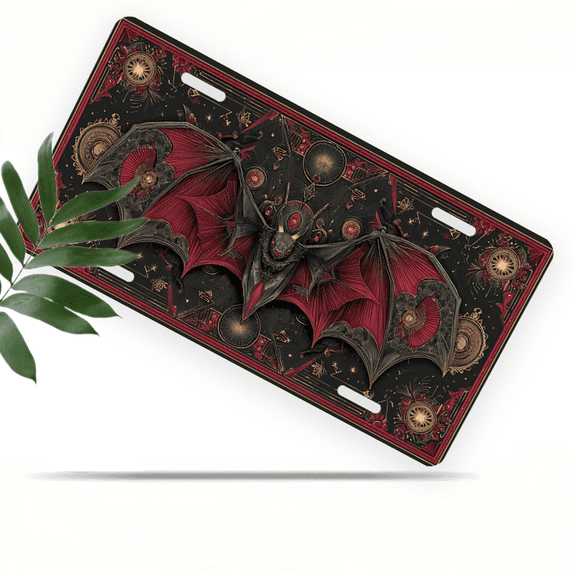 1 Pcs 2D Flat License Plate Covers & Frames, Steampunk Bat For Decorative Front, Waterproof For Decoration Aluminum License Plate Covers & Frames Cover For Men Women, 12" X 6"