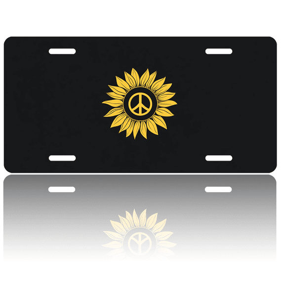 1 Pcs 2D Flat License Plate Covers & Frames, Sunflower with For Decorative Front, Waterproof For Decoration Aluminum License Plate Covers & Frames Cover For Men Women, 12" X 6"