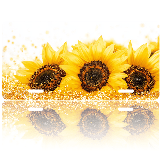 1 Pcs 2D Flat License Plate Covers & Frames, Sunflowers For Decorative Front, Waterproof For Decoration Aluminum License Plate Covers & Frames Cover For Men Women, 12" X 6"
