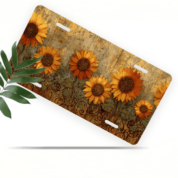 1 Pcs 2D Flat License Plate Covers & Frames, Sunflowers on a For Decorative Front, Waterproof For Decoration Aluminum License Plate Covers & Frames Cover For Men Women, 12" X 6"