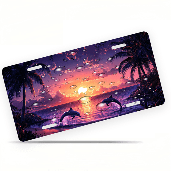 1 Pcs 2D Flat License Plate Covers & Frames, Sunset For Decorative Front, Waterproof For Decoration Aluminum License Plate Covers & Frames Cover For Men Women, 12" X 6"