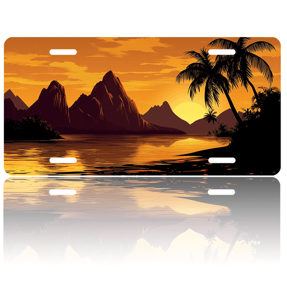 1 Pcs 2D Flat License Plate Covers & Frames, Sunset over For Decorative Front, Waterproof For Decoration Aluminum License Plate Covers & Frames Cover For Men Women, 12" X 6"