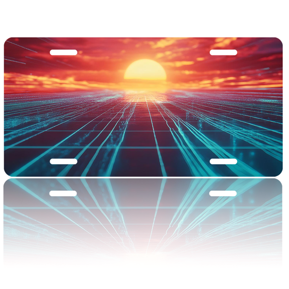 1 Pcs 2D Flat License Plate Covers & Frames, Sunset with Digital For Decorative Front, Waterproof For Decoration Aluminum License Plate Covers & Frames Cover For Men Women, 12" X 6"