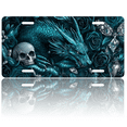 thumbnail image 1 of 1 Pcs 2D Flat License Plate Covers & Frames, Teal Dragon with Skull For Decorative Front, Waterproof For Decoration Aluminum License Plate Covers & Frames Cover For Men Women, 12" X 6", 1 of 7