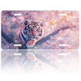 thumbnail image 1 of 1 Pcs 2D Flat License Plate Covers & Frames, Tiger in Cherry Blossom Tree For Decorative Front, Waterproof For Decoration Aluminum License Plate Covers & Frames Cover For Men Women, 12" X 6", 1 of 7