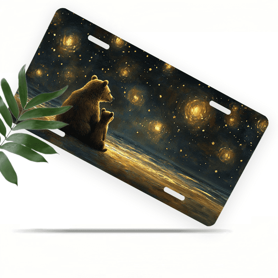 1 Pcs 2D Flat License Plate Covers & Frames, Two Bears Looking For Decorative Front, Waterproof For Decoration Aluminum License Plate Covers & Frames Cover For Men Women, 12" X 6"
