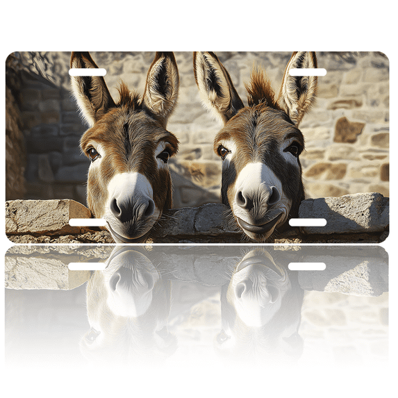 1 Pcs 2D Flat License Plate Covers & Frames, Two Donkeys For Decorative Front, Waterproof For Decoration Aluminum License Plate Covers & Frames Cover For Men Women, 12" X 6"