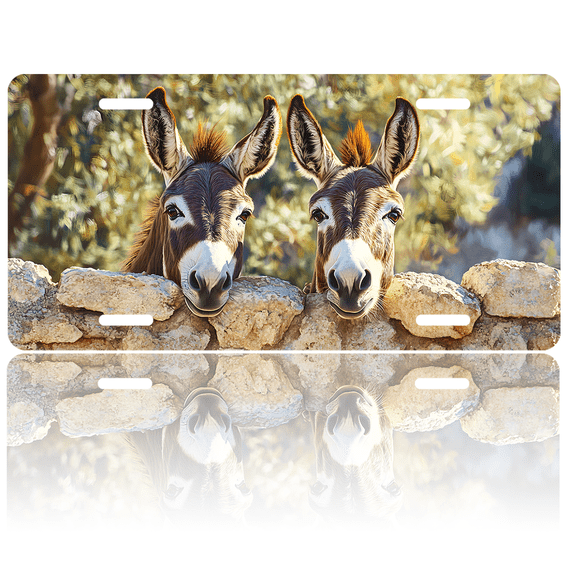 1 Pcs 2D Flat License Plate Covers & Frames, Two Donkeys Peeking For Decorative Front, Waterproof For Decoration Aluminum License Plate Covers & Frames Cover For Men Women, 12" X 6"