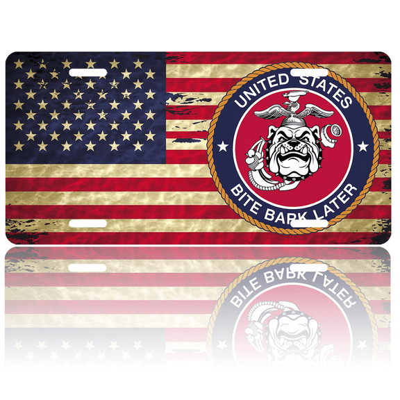 1 Pcs 2D Flat License Plate Covers & Frames, US Marine Corps For Decorative Front, Waterproof For Decoration Aluminum License Plate Covers & Frames Cover For Men Women, 12" X 6"