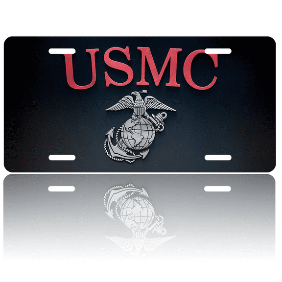 1 Pcs 2D Flat License Plate Covers & Frames, US Marine Corps For Decorative Front, Waterproof For Decoration Aluminum License Plate Covers & Frames Cover For Men Women, 12" X 6"