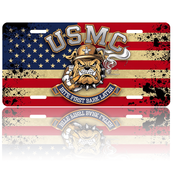 1 Pcs 2D Flat License Plate Covers & Frames, USMC Bulldog For Decorative Front, Waterproof For Decoration Aluminum License Plate Covers & Frames Cover For Men Women, 12" X 6"
