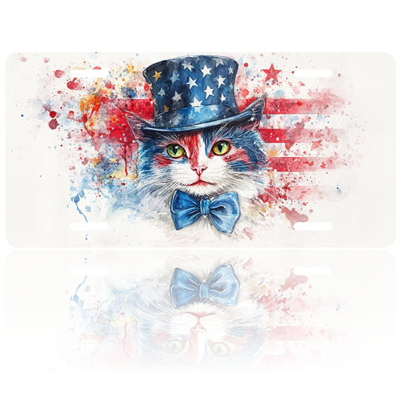 1 Pcs 2D Flat License Plate Covers & Frames, Uncle Sam Cat For Decorative Front, Waterproof For Decoration Aluminum License Plate Covers & Frames Cover For Men Women, 12" X 6"