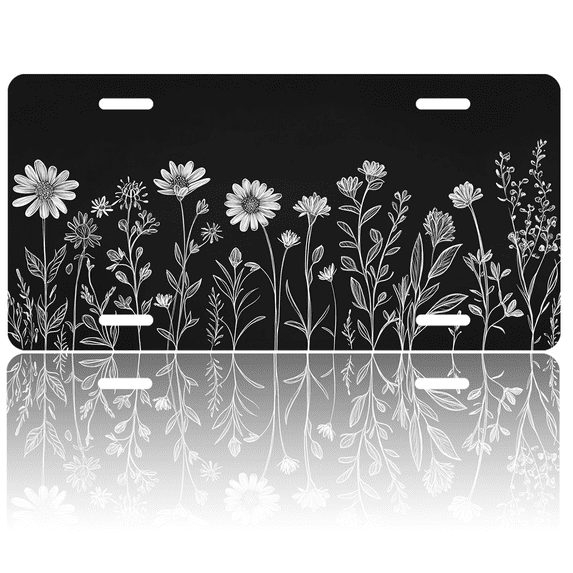 1 Pcs 2D Flat License Plate Covers & Frames, White Flowers For Decorative Front, Waterproof For Decoration Aluminum License Plate Covers & Frames Cover For Men Women, 12" X 6"