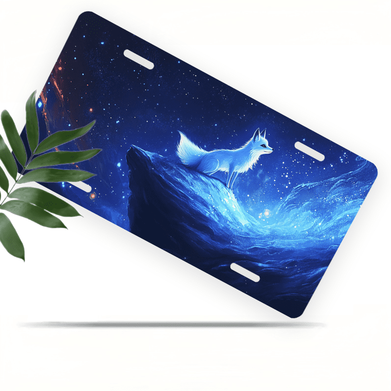 1 Pcs 2D Flat License Plate Covers & Frames, White Fox on a Rock For ...