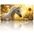 thumbnail image 1 of 1 Pcs 2D Flat License Plate Covers & Frames, White Horse in Sunflower For Decorative Front, Waterproof For Decoration Aluminum License Plate Covers & Frames Cover For Men Women, 12" X 6", 1 of 4