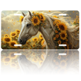 thumbnail image 1 of 1 Pcs 2D Flat License Plate Covers & Frames, White Horse with Sunflowers For Decorative Front, Waterproof For Decoration Aluminum License Plate Covers & Frames Cover For Men Women, 12" X 6", 1 of 7