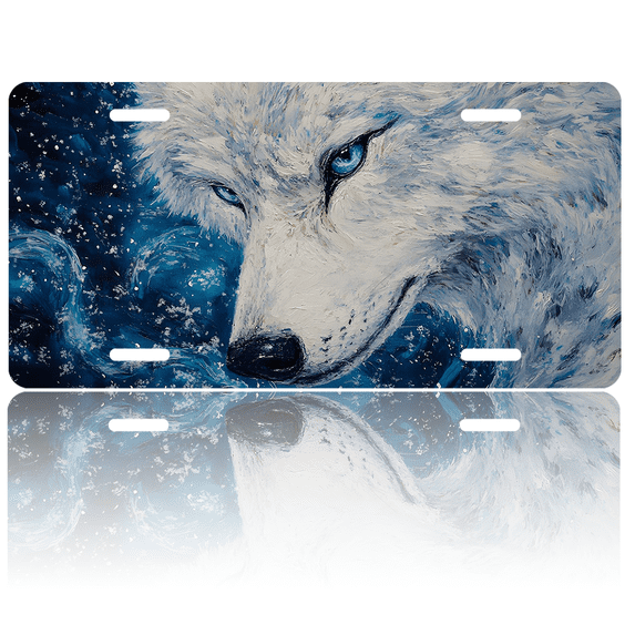 1 Pcs 2D Flat License Plate Covers & Frames, White Wolf For Decorative Front, Waterproof For Decoration Aluminum License Plate Covers & Frames Cover For Men Women, 12" X 6"