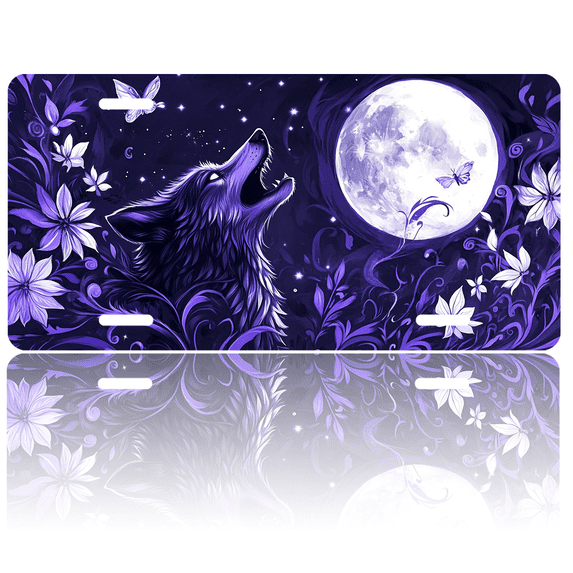 1 Pcs 2D Flat License Plate Covers & Frames, Wolf Howling For Decorative Front, Waterproof For Decoration Aluminum License Plate Covers & Frames Cover For Men Women, 12" X 6"