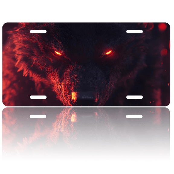1 Pcs 2D Flat License Plate Covers & Frames, Wolf with Red Eyes For Decorative Front, Waterproof For Decoration Aluminum License Plate Covers & Frames Cover For Men Women, 12" X 6"